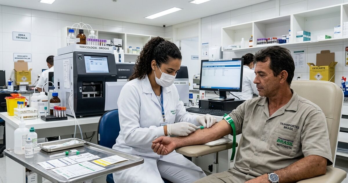 Laboratório realizando exame toxicológico para motoristas